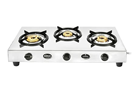 Sunflame CHAMPION 3 Burner Gas Stove, Stainless Steel Body